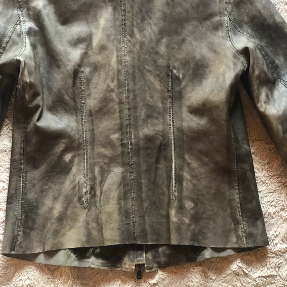 Blur Leather Aviator Jacket Khaki Green Cargo Pocket Bikercore - Picture 11 of 16